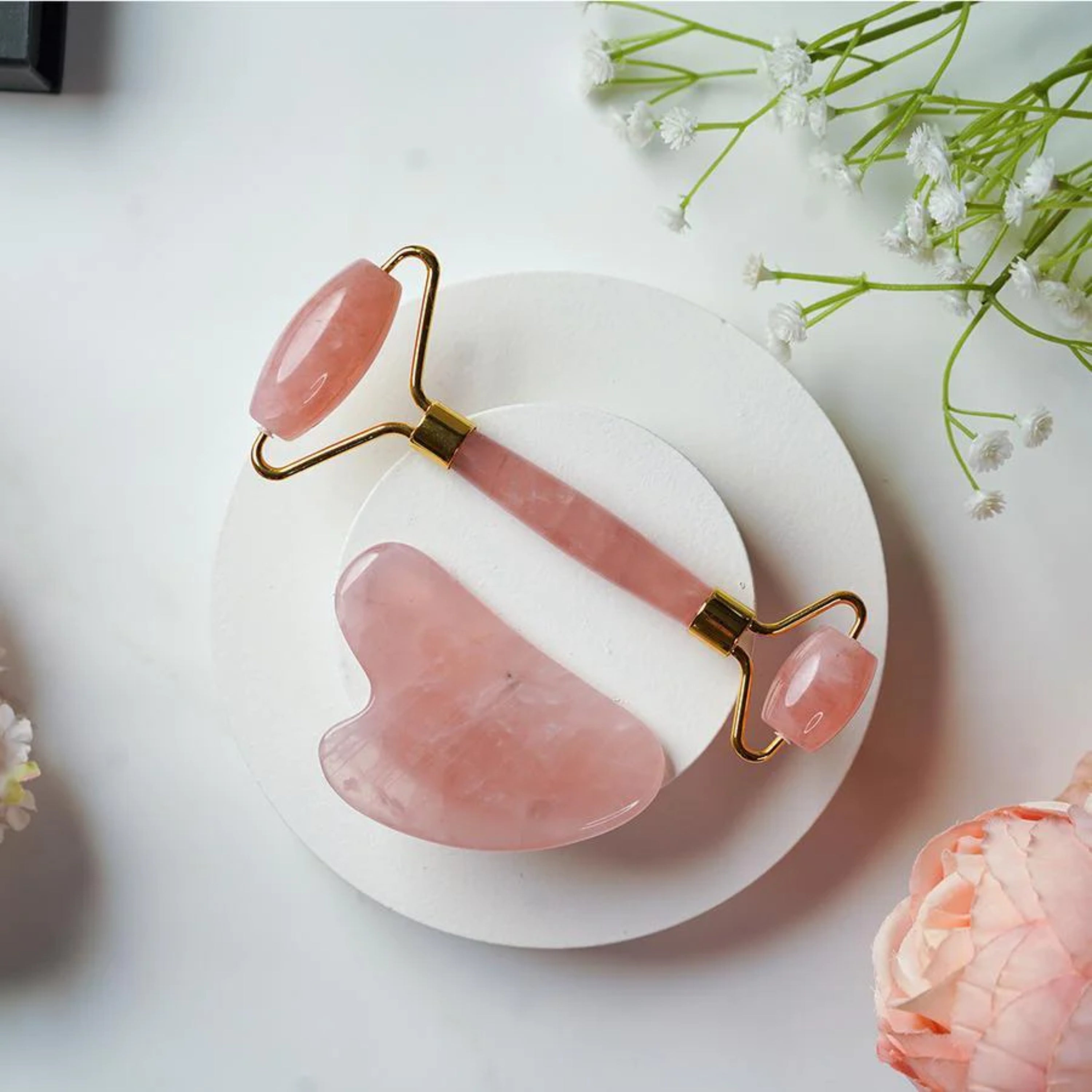 Rose Quartz Roller & Gua Sha Set