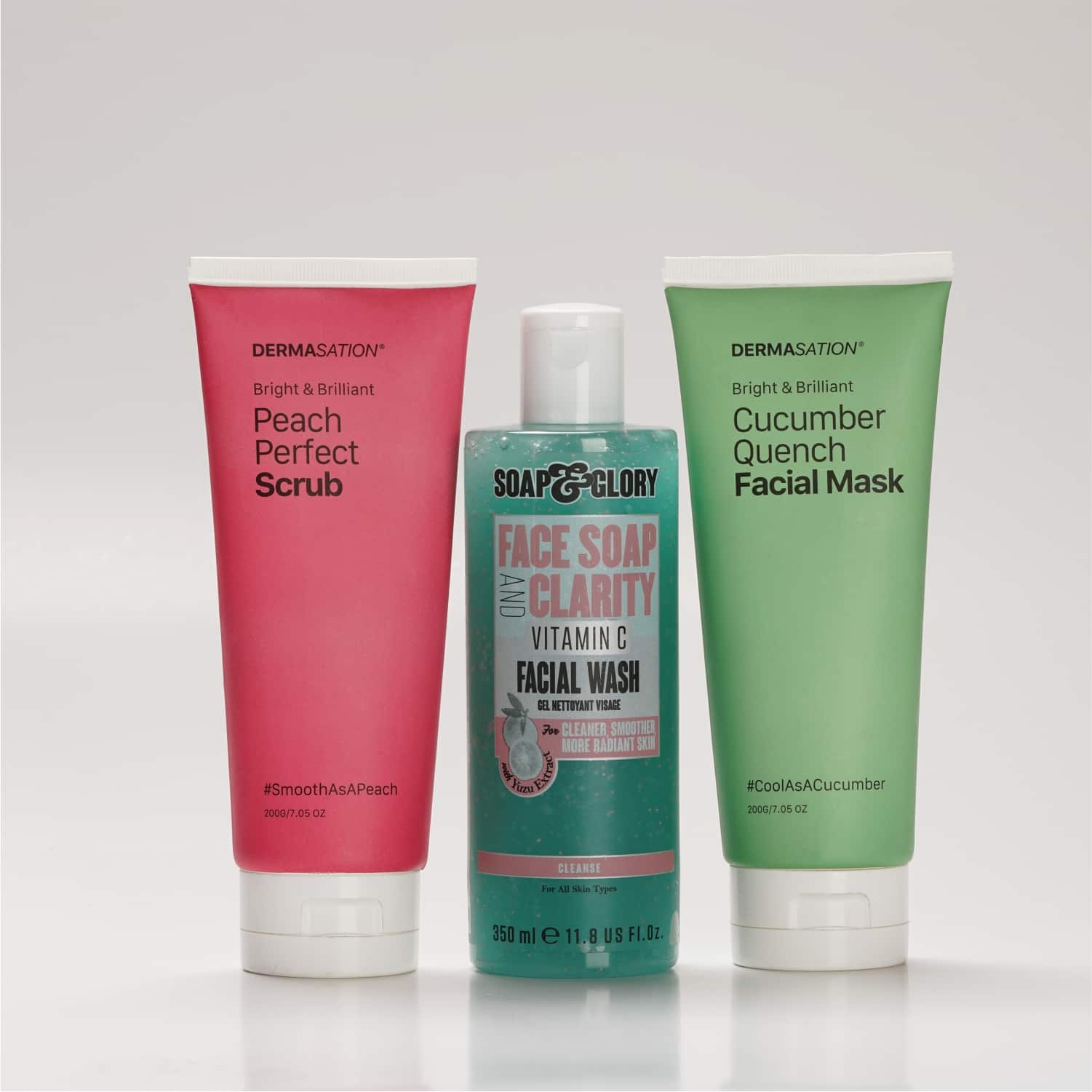 Face Soap & Clarity Vitamin C Face Wash 350ML & DS Peach Perfect Scrub 200ML & DS Cucumber Quench Facial Mask 200ML